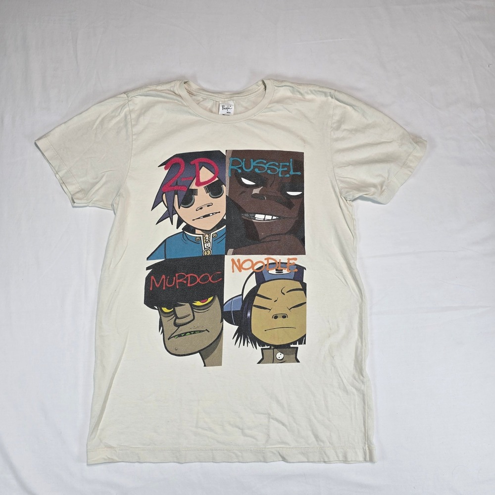 Gorillaz Graphic T-Shirt Pacific Mens Small Cream 2D Russel Murdoc Noodle Band